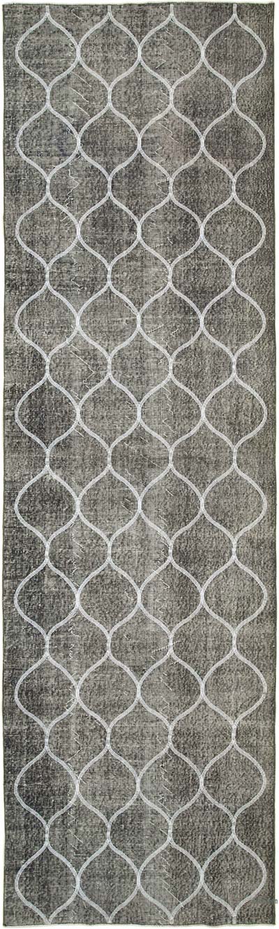 Gray Embroidered Over-dyed Turkish Vintage Runner - 3' 11" x 13' 2" (47" x 158")