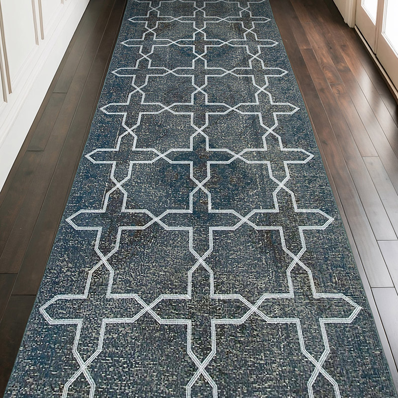 Gris Alfombra Turca bordada sobre teñida vintage - 136 cm x 371 cm - K0038670