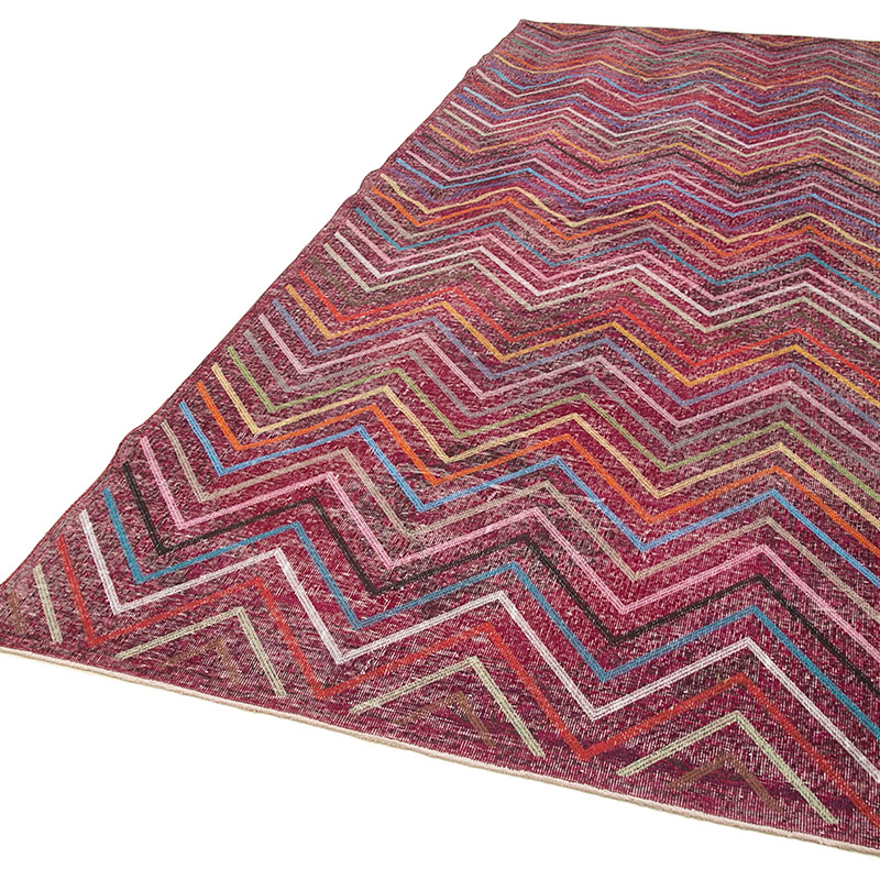 Rosado Alfombra Turca bordada sobre teñida vintage - 148 cm x 386 cm - K0038671