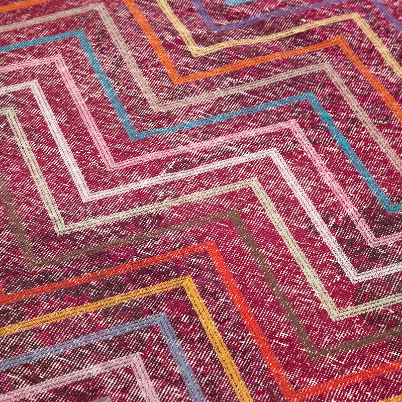 Rosado Alfombra Turca bordada sobre teñida vintage - 148 cm x 386 cm - K0038671