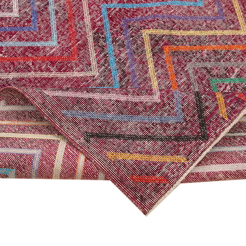 Rosado Alfombra Turca bordada sobre teñida vintage - 148 cm x 386 cm - K0038671