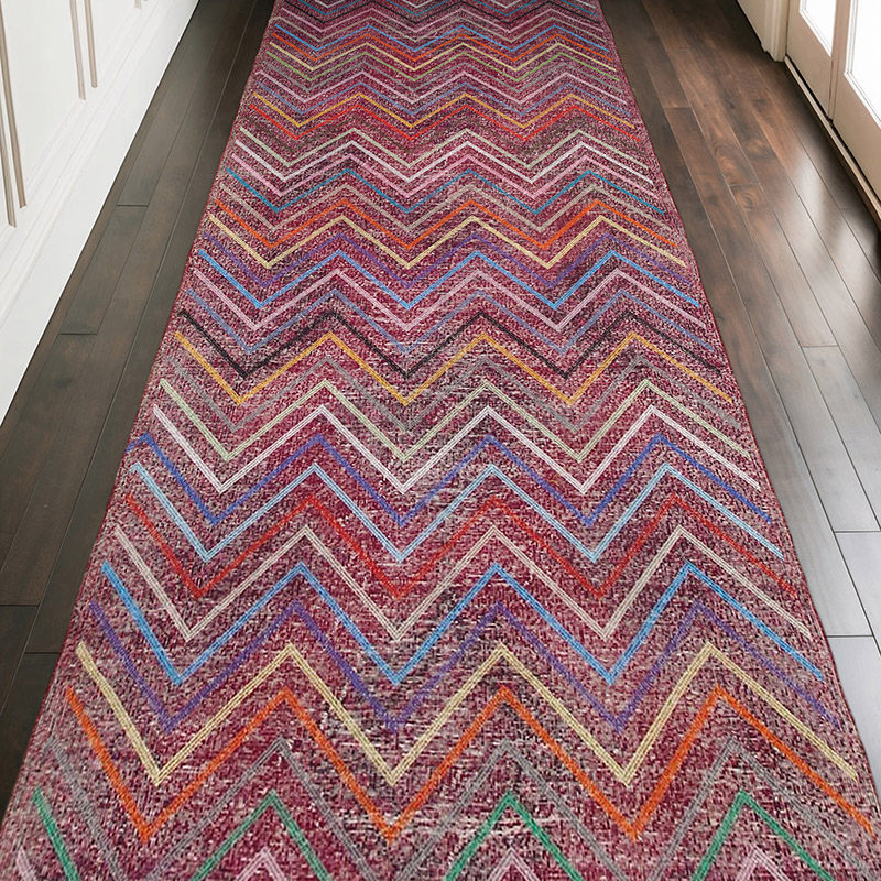 Rosado Alfombra Turca bordada sobre teñida vintage - 148 cm x 386 cm - K0038671