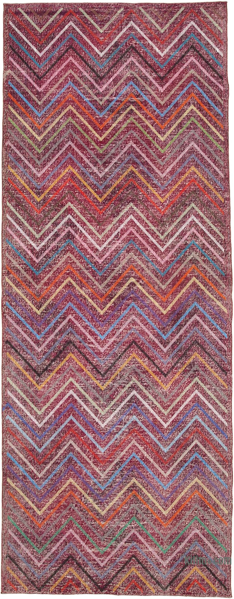 Rosado Alfombra Turca bordada sobre teñida vintage - 148 cm x 386 cm - K0038671