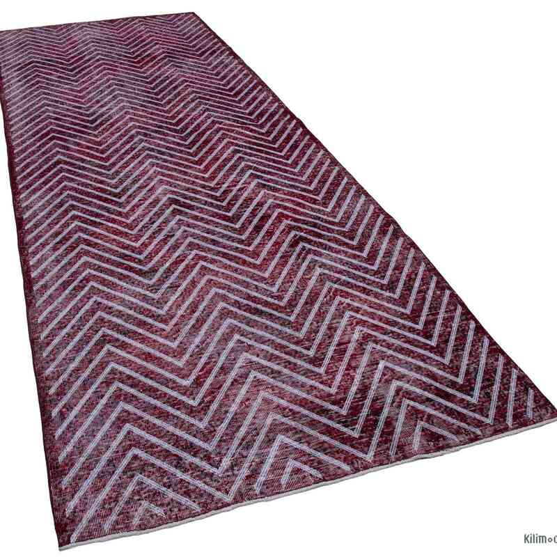 Red Embroidered Over-dyed Turkish Vintage Runner - 4' 9" x 12' 6" (57" x 150") - K0038672
