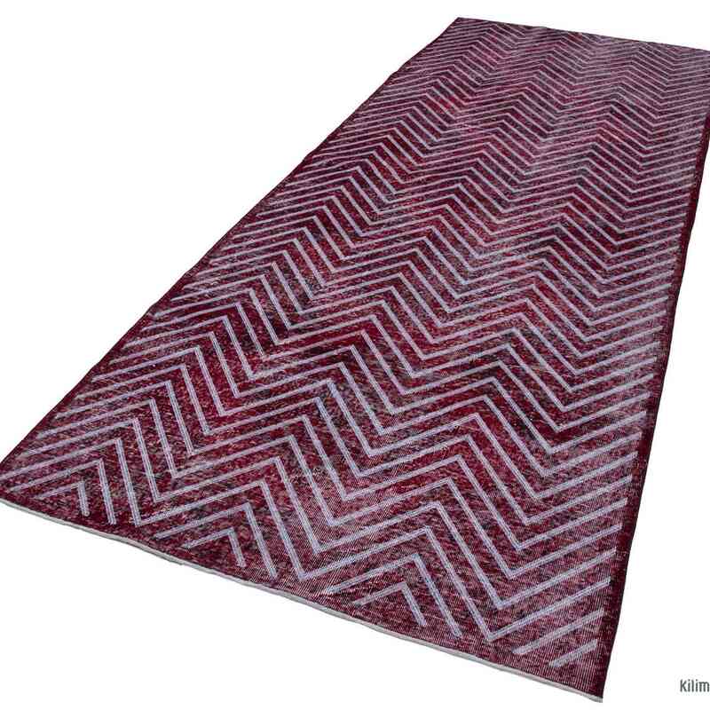 Red Embroidered Over-dyed Turkish Vintage Runner - 4' 9" x 12' 6" (57" x 150") - K0038672