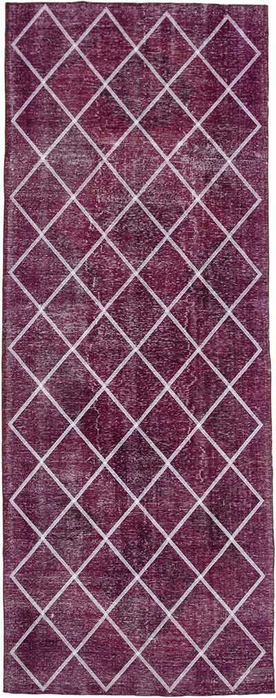 İşlemeli ve Boyalı El Dokuma Vintage Halı - 140 cm x 366 cm