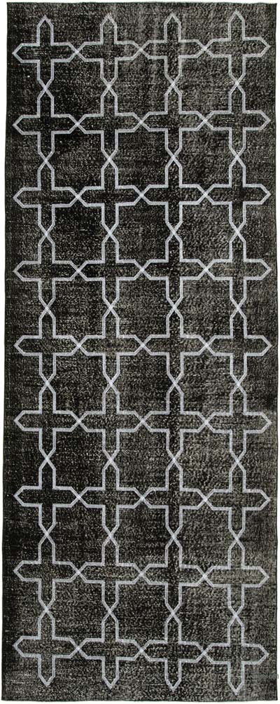 İşlemeli ve Boyalı El Dokuma Vintage Halı - 142 cm x 371 cm