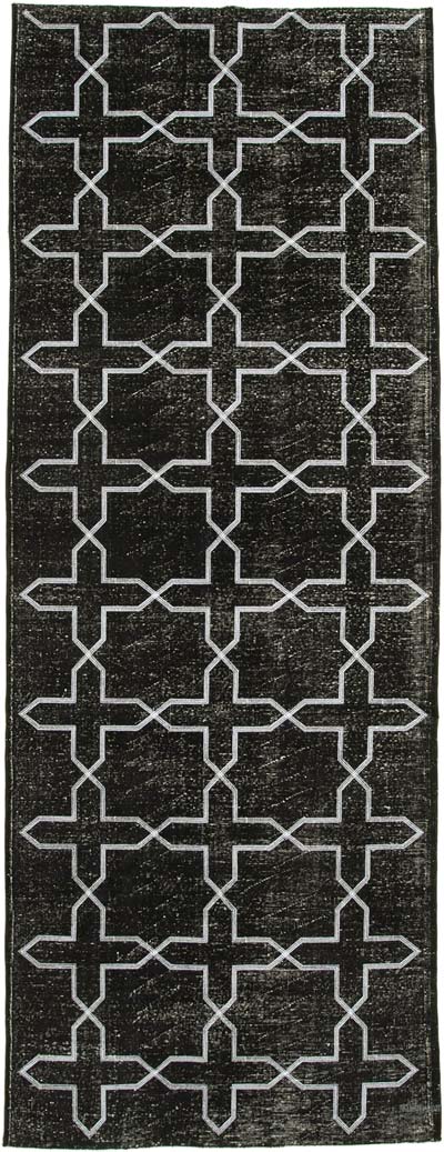 Negro Alfombra Turca bordada sobre teñida vintage - 141 cm x 386 cm