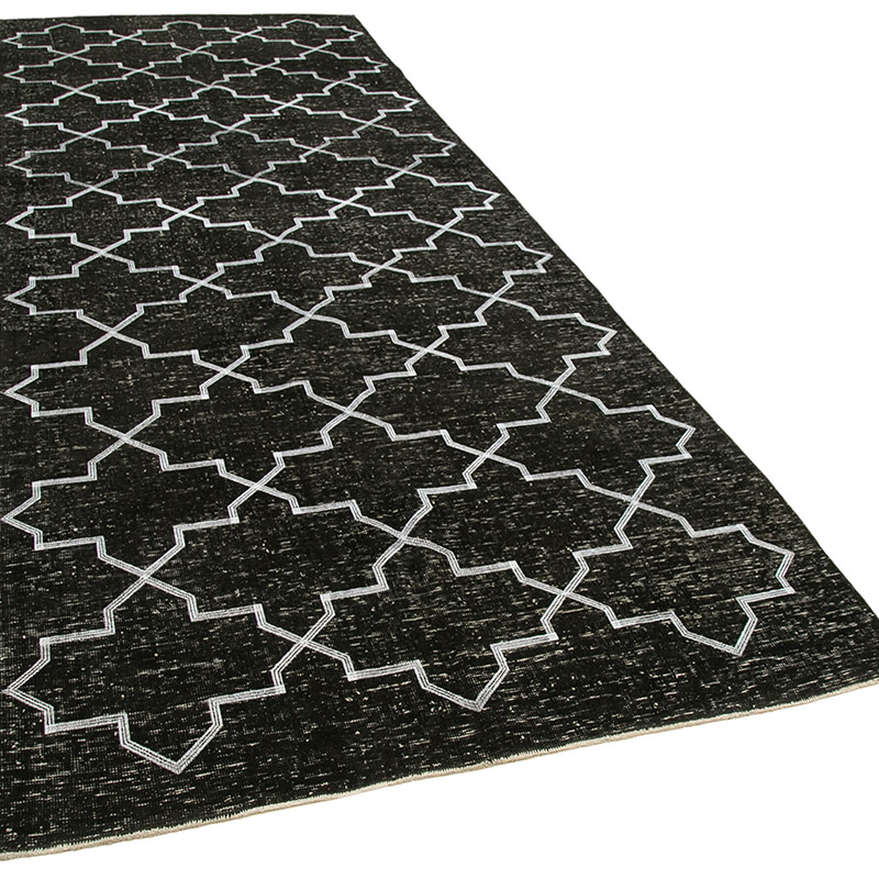 Negro Alfombra Turca bordada sobre teñida vintage - 147 cm x 379 cm - K0038689
