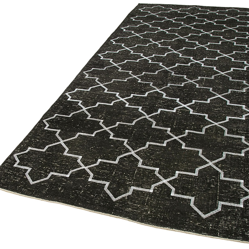 Negro Alfombra Turca bordada sobre teñida vintage - 147 cm x 379 cm - K0038689