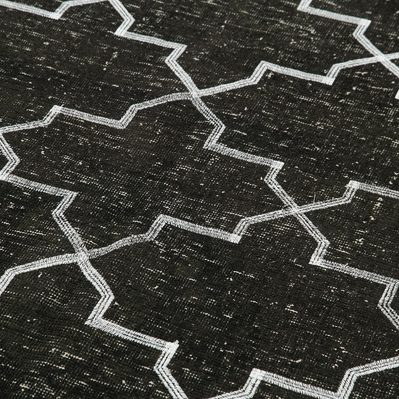 Negro Alfombra Turca bordada sobre teñida vintage - 147 cm x 379 cm - K0038689