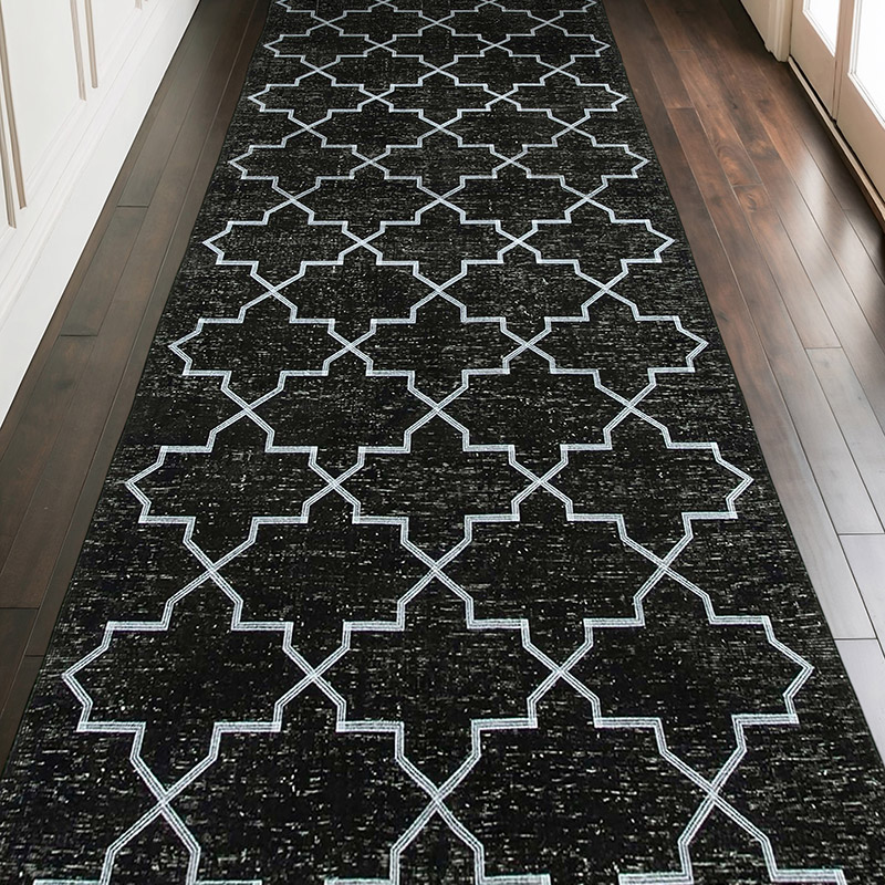 Negro Alfombra Turca bordada sobre teñida vintage - 147 cm x 379 cm - K0038689