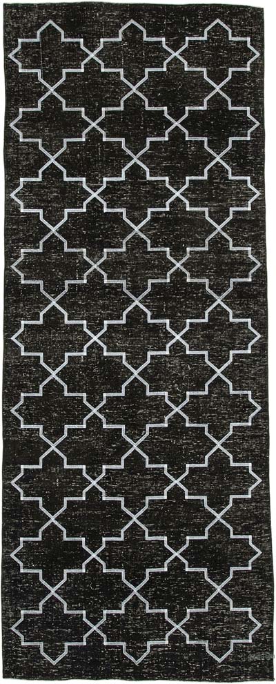 Negro Alfombra Turca bordada sobre teñida vintage - 147 cm x 379 cm