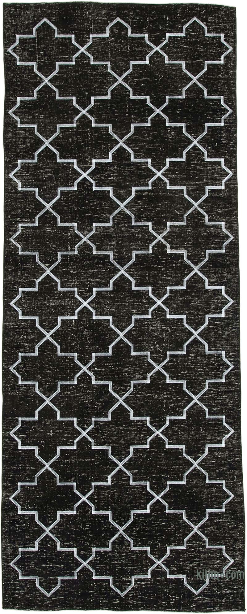 Negro Alfombra Turca bordada sobre teñida vintage - 147 cm x 379 cm - K0038689