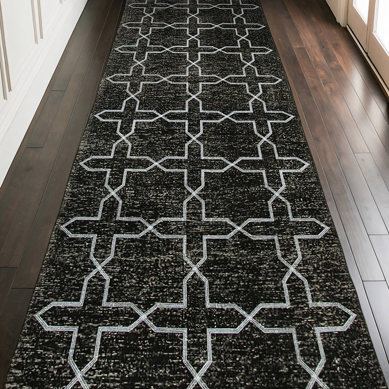Negro Alfombra Turca bordada sobre teñida vintage - 139 cm x 384 cm - K0038690