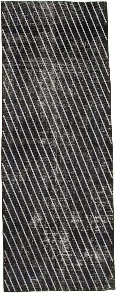 Negro Alfombra Turca bordada sobre teñida vintage - 141 cm x 372 cm