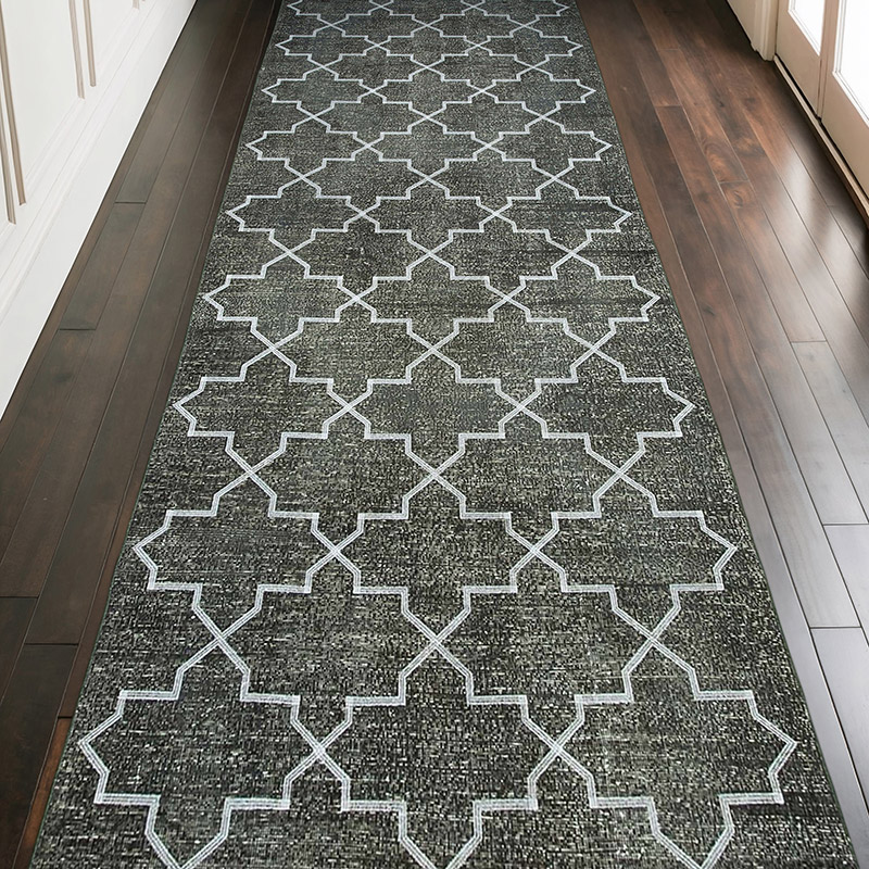 Gris Alfombra Turca bordada sobre teñida vintage - 144 cm x 417 cm - K0038699