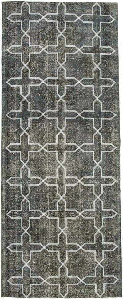 İşlemeli ve Boyalı El Dokuma Vintage Halı - 144 cm x 361 cm
