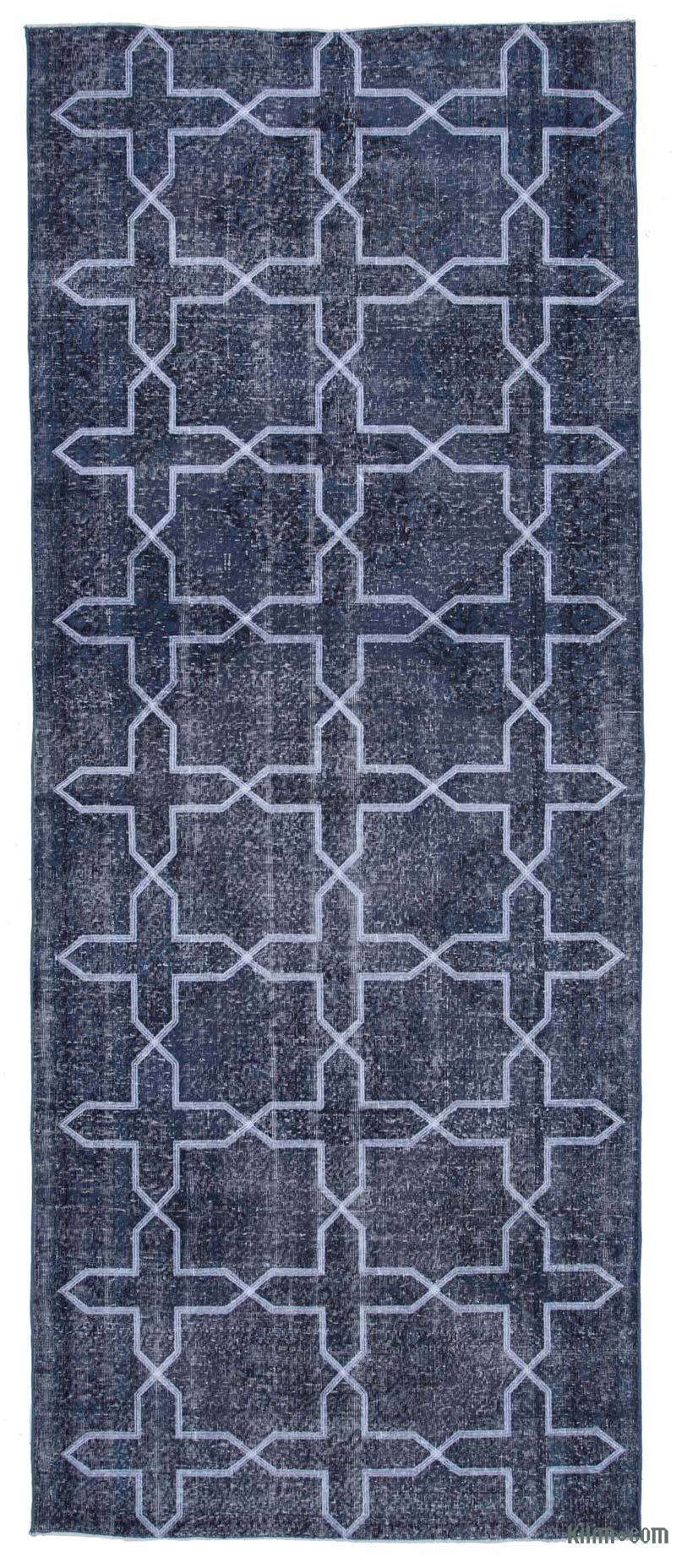 Grey Embroidered Over-dyed Turkish Vintage Runner - 4' 9" x 11' 10" (57" x 142") - K0038702