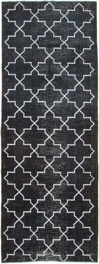 Black Embroidered Over-dyed Turkish Vintage Runner - 4' 7" x 12' 6" (55" x 150")