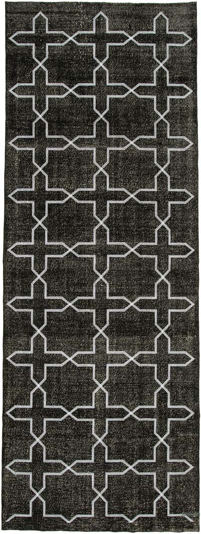 Negro Alfombra Turca bordada sobre teñida vintage - 143 cm x 393 cm