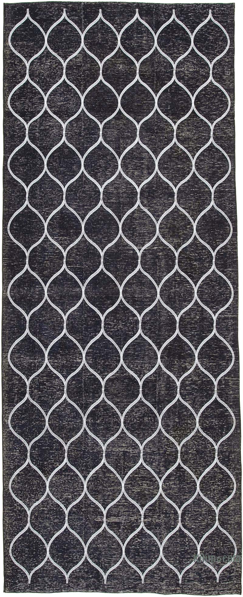 Negro Alfombra Turca bordada sobre teñida vintage - 147 cm x 370 cm - K0038707