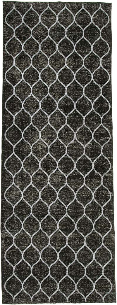 Siyah İşlemeli ve Boyalı El Dokuma Vintage Halı - 147 cm x 404 cm