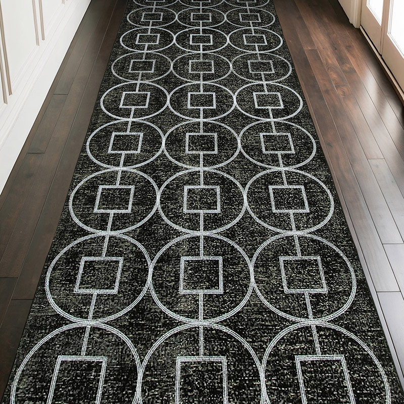 Negro Alfombra Turca bordada sobre teñida vintage - 142 cm x 389 cm - K0038710