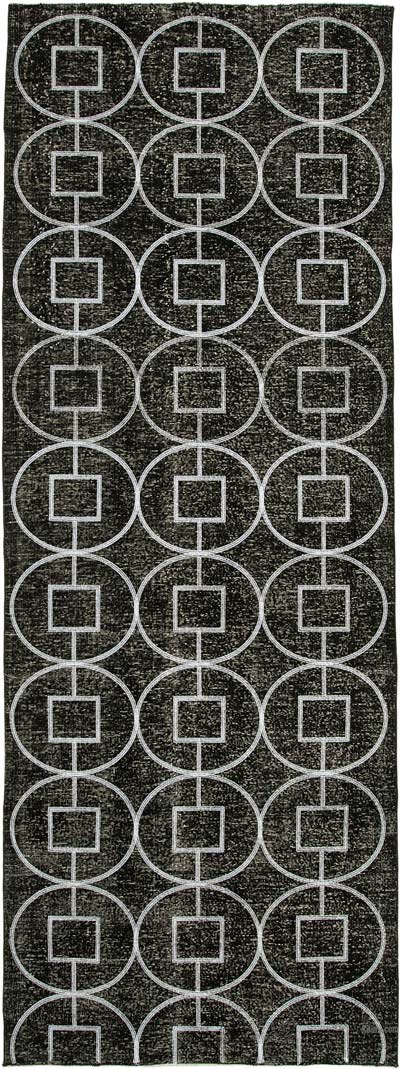 Black Embroidered Over-dyed Turkish Vintage Runner - 4' 8" x 12' 9" (56" x 153")