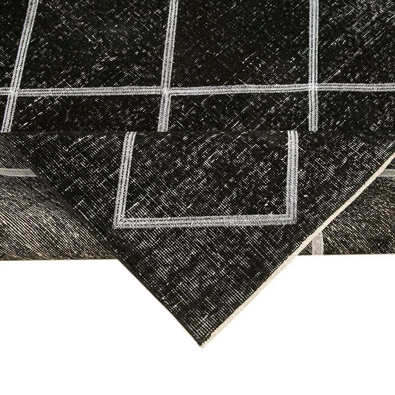 Black Embroidered Over-dyed Turkish Vintage Runner - 4' 8" x 11' 3" (56" x 135") - K0038712