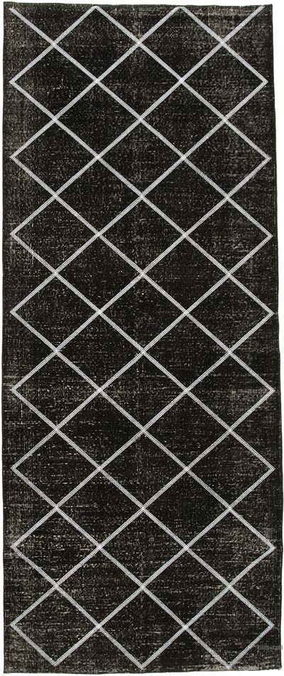 Negro Alfombra Turca bordada sobre teñida vintage - 141 cm x 344 cm