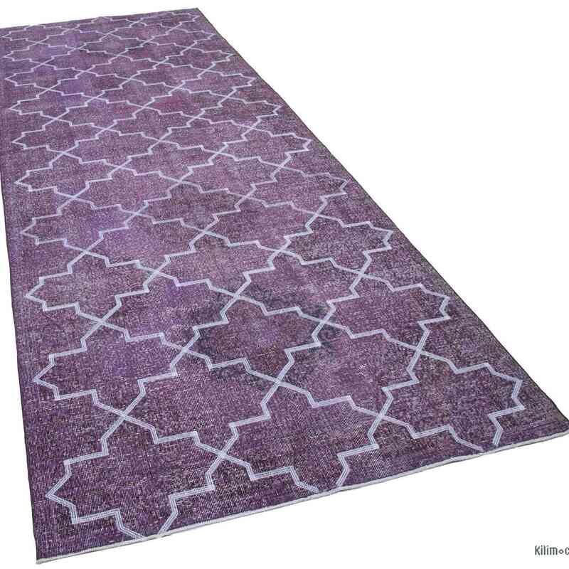Purple Embroidered Over-dyed Turkish Vintage Runner - 4' 10" x 13'  (58" x 156") - K0038713