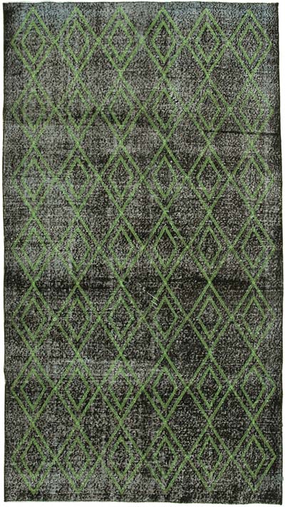 İşlemeli ve Boyalı El Dokuma Vintage Halı - 159 cm x 287 cm