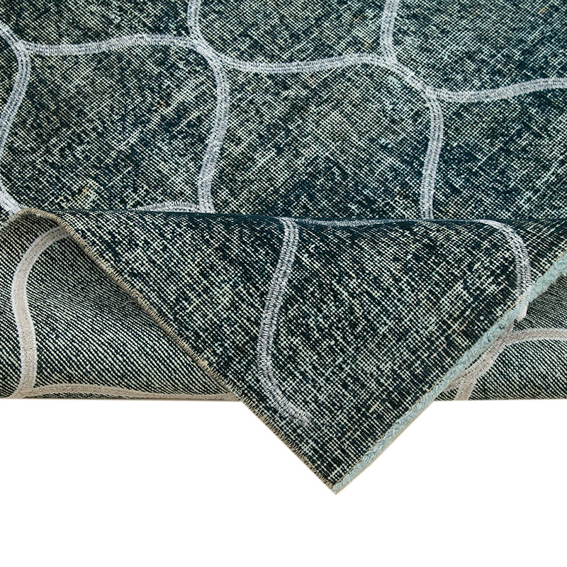 Azul Oscuro Alfombra Turca bordada sobre teñida vintage - 134 cm x 392 cm - K0038718