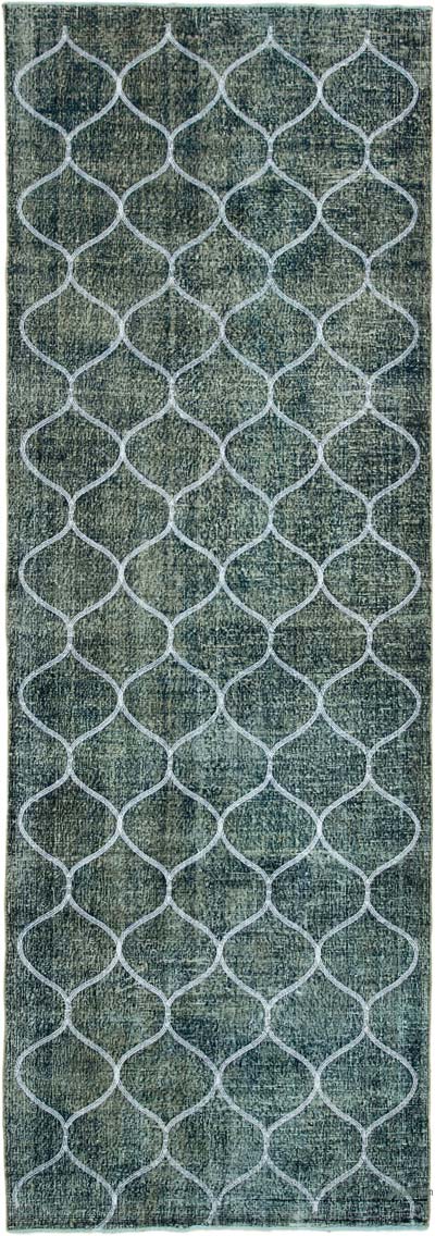 Azul Oscuro Alfombra Turca bordada sobre teñida vintage - 134 cm x 392 cm