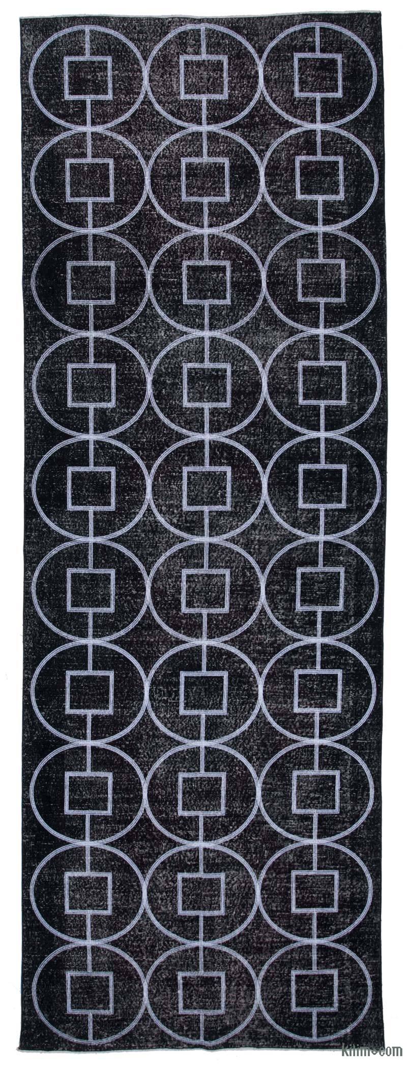 Negro Alfombra Turca bordada sobre teñida vintage - 141 cm x 306 cm - K0038719