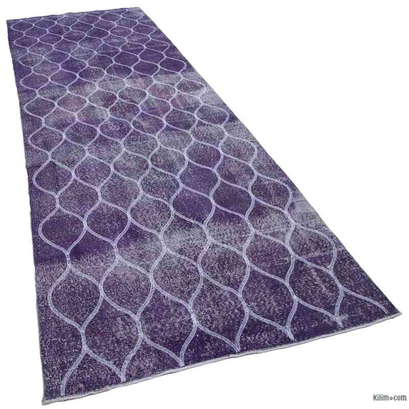 Púrpura Alfombra Turca bordada sobre teñida vintage - 131 cm x 382 cm - K0038720