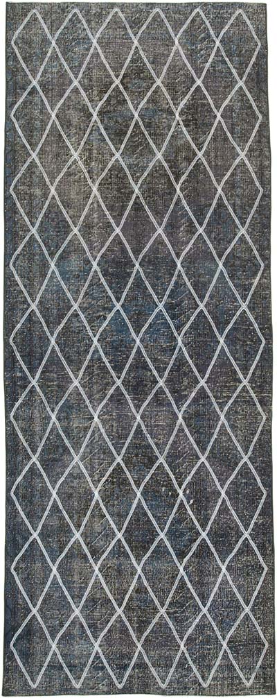 Blue Embroidered Over-dyed Turkish Vintage Runner - 4' 8" x 12'  (56" x 144")