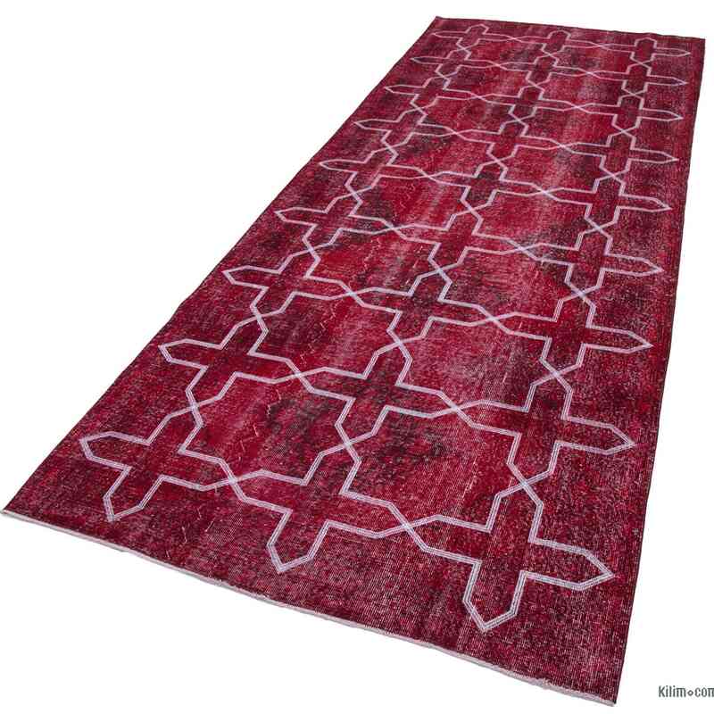 Red Embroidered Over-dyed Turkish Vintage Runner - 4' 8" x 12' 7" (56" x 151") - K0038729