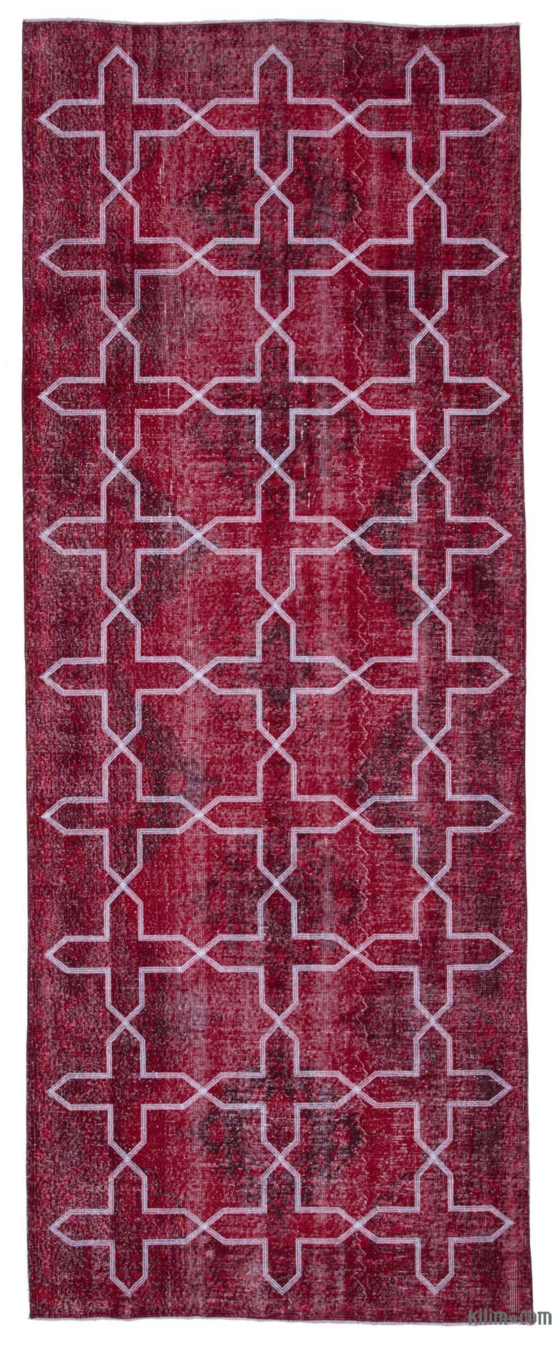 Red Embroidered Over-dyed Turkish Vintage Runner - 4' 8" x 12' 7" (56" x 151") - K0038729