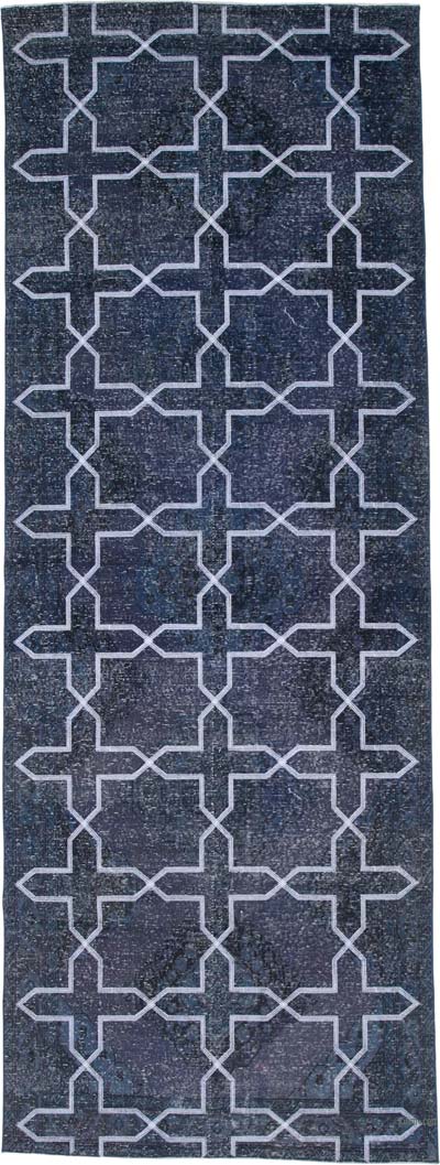 İşlemeli ve Boyalı El Dokuma Vintage Halı - 141 cm x 384 cm