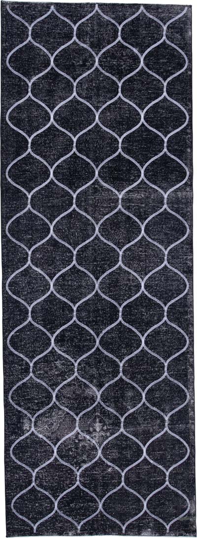 İşlemeli ve Boyalı El Dokuma Vintage Halı - 136 cm x 384 cm