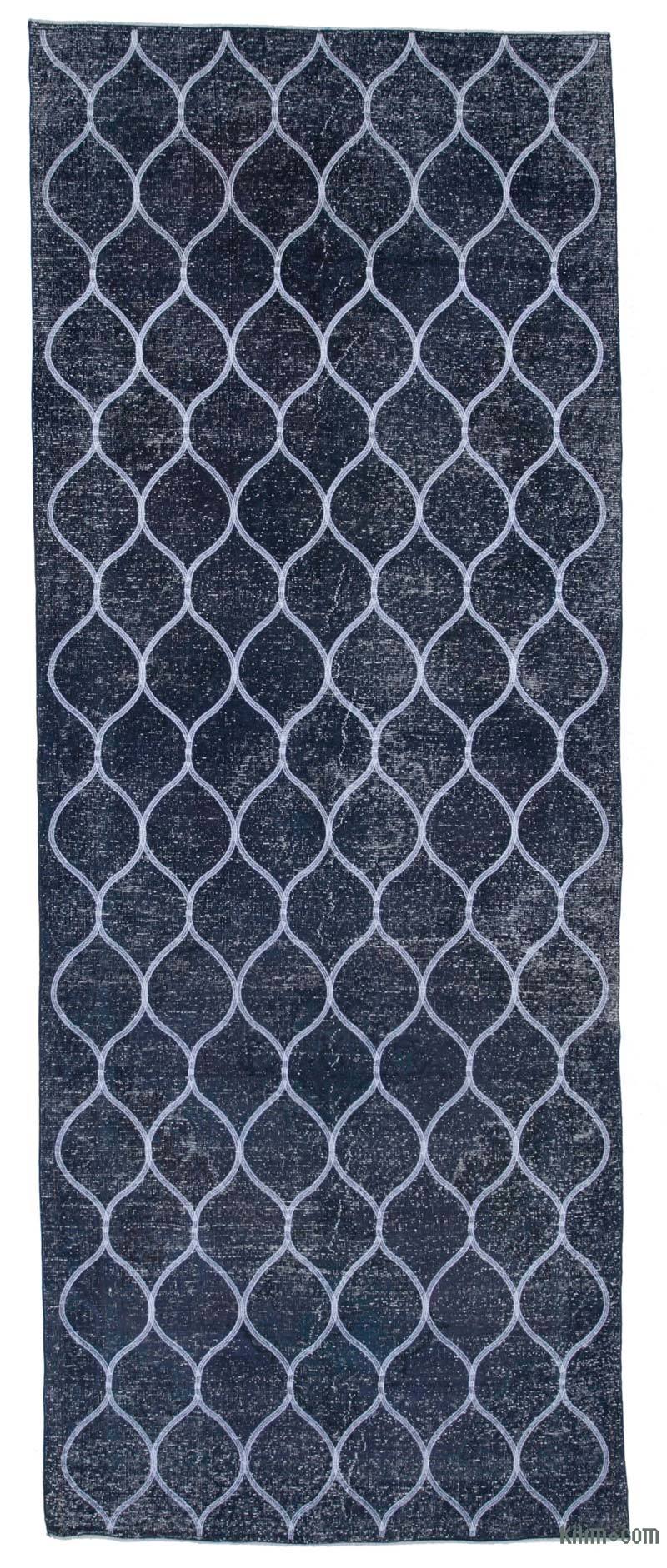 Blue Embroidered Over-dyed Turkish Vintage Runner - 4' 9" x 12' 6" (57" x 150") - K0038733