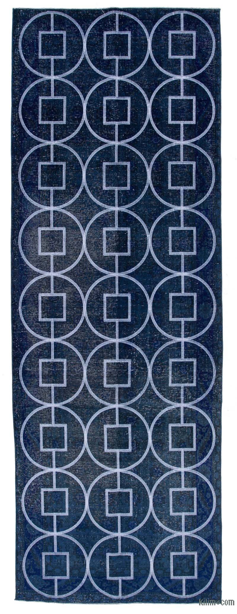 Blue Embroidered Over-dyed Turkish Vintage Runner - 4' 2" x 11' 11" (50" x 143") - K0038735