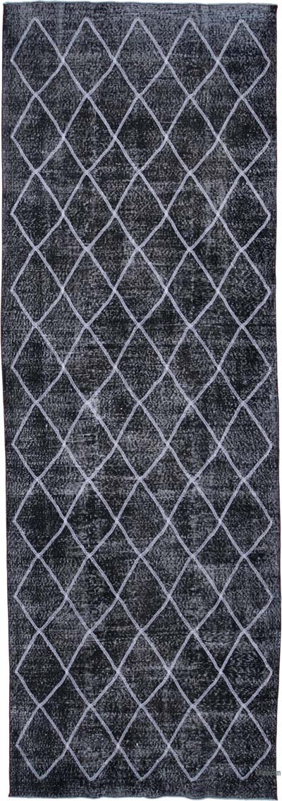 İşlemeli ve Boyalı El Dokuma Vintage Halı - 142 cm x 415 cm