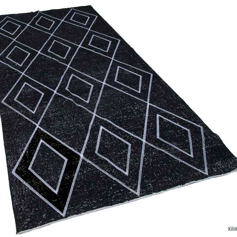 Negro Alfombra Turca bordada sobre teñida vintage - 152 cm x 331 cm - K0038741