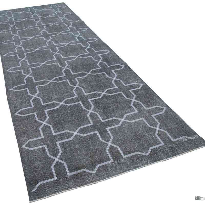 Grey Embroidered Over-dyed Turkish Vintage Runner - 4' 8" x 13'  (56" x 156") - K0038742