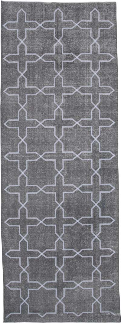 Gray Embroidered Over-dyed Turkish Vintage Runner - 4' 8" x 13'  (56" x 156")