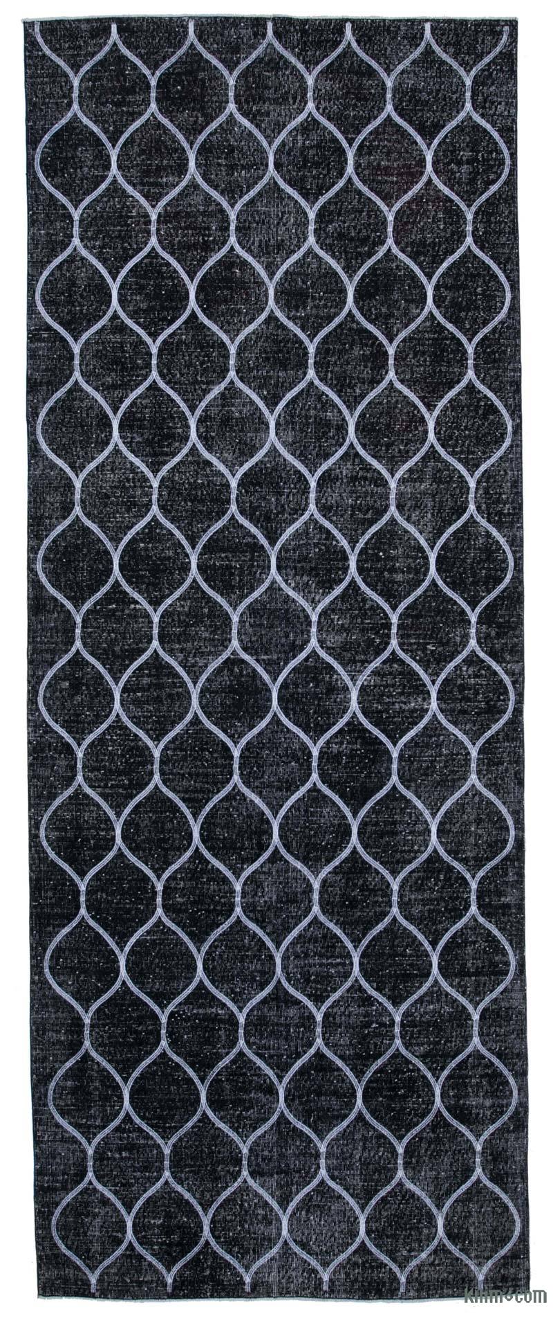 Negro Alfombra Turca bordada sobre teñida vintage - 148 cm x 385 cm - K0038743