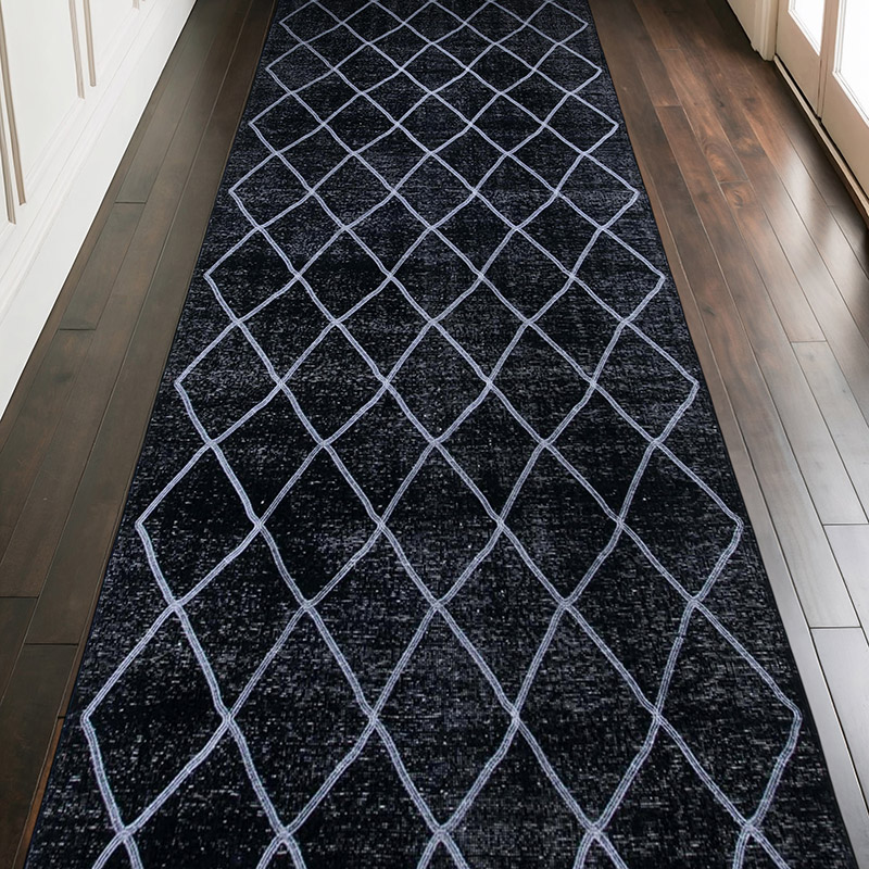 Black Embroidered Over-dyed Turkish Vintage Runner - 4' 8" x 12' 10" (56" x 154") - K0038745